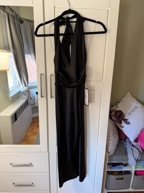 Macy's Black Satin Halter Dress